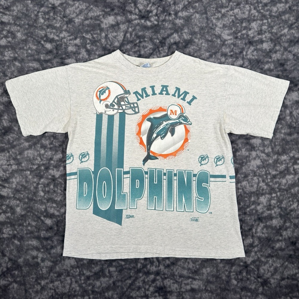Vintage 1993 Miami Dolphins Wrap Around TShirt Mens XL Single Stitch Salem NFL